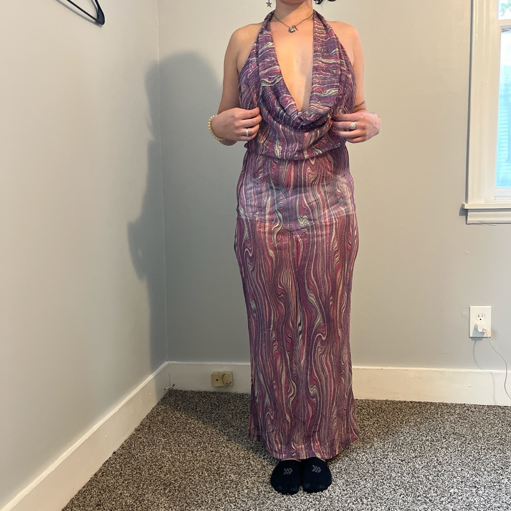 Tiger Mist Purple Multicolor Backless Dress